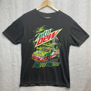 Mountain Dew Mens T-Shirt S Large Black Green Red Logo MTN Dew Car Graphic Tee